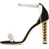 imageFSJ Women Flower Gold Metal Chain Chunky High Heels Ankle Strap Sandals Open Toe Fashion Summer Dressy Shoes Size 415 USBlack Crystal