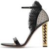 imageFSJ Women Flower Gold Metal Chain Chunky High Heels Ankle Strap Sandals Open Toe Fashion Summer Dressy Shoes Size 415 USBlack Fringes