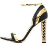 imageFSJ Women Flower Gold Metal Chain Chunky High Heels Ankle Strap Sandals Open Toe Fashion Summer Dressy Shoes Size 415 USBlack Gold