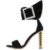 imageFSJ Women Flower Gold Metal Chain Chunky High Heels Ankle Strap Sandals Open Toe Fashion Summer Dressy Shoes Size 415 USBlack Velvet