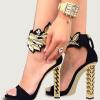 imageFSJ Women Flower Gold Metal Chain Chunky High Heels Ankle Strap Sandals Open Toe Fashion Summer Dressy Shoes Size 415 USBlack Vine