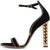 imageFSJ Women Flower Gold Metal Chain Chunky High Heels Ankle Strap Sandals Open Toe Fashion Summer Dressy Shoes Size 415 USBlack Wavy