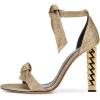 imageFSJ Women Flower Gold Metal Chain Chunky High Heels Ankle Strap Sandals Open Toe Fashion Summer Dressy Shoes Size 415 USGold Bows