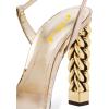 imageFSJ Women Flower Gold Metal Chain Chunky High Heels Ankle Strap Sandals Open Toe Fashion Summer Dressy Shoes Size 415 USGold Clear