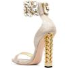 imageFSJ Women Flower Gold Metal Chain Chunky High Heels Ankle Strap Sandals Open Toe Fashion Summer Dressy Shoes Size 415 USGold Crystal