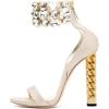 imageFSJ Women Flower Gold Metal Chain Chunky High Heels Ankle Strap Sandals Open Toe Fashion Summer Dressy Shoes Size 415 USGold Crystal