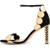imageFSJ Women Flower Gold Metal Chain Chunky High Heels Ankle Strap Sandals Open Toe Fashion Summer Dressy Shoes Size 415 USGold Dots