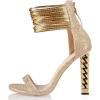 imageFSJ Women Flower Gold Metal Chain Chunky High Heels Ankle Strap Sandals Open Toe Fashion Summer Dressy Shoes Size 415 USGold Glitter