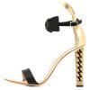 imageFSJ Women Flower Gold Metal Chain Chunky High Heels Ankle Strap Sandals Open Toe Fashion Summer Dressy Shoes Size 415 USGold Leaf