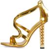 imageFSJ Women Flower Gold Metal Chain Chunky High Heels Ankle Strap Sandals Open Toe Fashion Summer Dressy Shoes Size 415 USGolden S