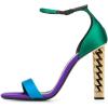 imageFSJ Women Flower Gold Metal Chain Chunky High Heels Ankle Strap Sandals Open Toe Fashion Summer Dressy Shoes Size 415 USGreen Purple