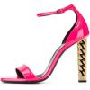 imageFSJ Women Flower Gold Metal Chain Chunky High Heels Ankle Strap Sandals Open Toe Fashion Summer Dressy Shoes Size 415 USHot Pink