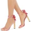imageFSJ Women Flower Gold Metal Chain Chunky High Heels Ankle Strap Sandals Open Toe Fashion Summer Dressy Shoes Size 415 USPink Bows