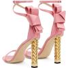 imageFSJ Women Flower Gold Metal Chain Chunky High Heels Ankle Strap Sandals Open Toe Fashion Summer Dressy Shoes Size 415 USPink Bows