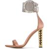 imageFSJ Women Flower Gold Metal Chain Chunky High Heels Ankle Strap Sandals Open Toe Fashion Summer Dressy Shoes Size 415 USPink Satin