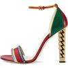 imageFSJ Women Flower Gold Metal Chain Chunky High Heels Ankle Strap Sandals Open Toe Fashion Summer Dressy Shoes Size 415 USRed Green