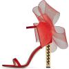 imageFSJ Women Flower Gold Metal Chain Chunky High Heels Ankle Strap Sandals Open Toe Fashion Summer Dressy Shoes Size 415 USRed Mesh