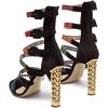 imageFSJ Women Flower Gold Metal Chain Chunky High Heels Ankle Strap Sandals Open Toe Fashion Summer Dressy Shoes Size 415 USRome