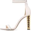 imageFSJ Women Flower Gold Metal Chain Chunky High Heels Ankle Strap Sandals Open Toe Fashion Summer Dressy Shoes Size 415 USWhite Rhinestones