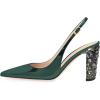 imageFSJ Women Graceful Studded Crystal Heel Pumps Pointed Toe Chunky High Heel Back Strap Buckle Slingback Summer Party Dress Sandal Shoes Size 415 USDark Green