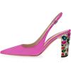 imageFSJ Women Graceful Studded Crystal Heel Pumps Pointed Toe Chunky High Heel Back Strap Buckle Slingback Summer Party Dress Sandal Shoes Size 415 USFuchsia