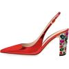imageFSJ Women Graceful Studded Crystal Heel Pumps Pointed Toe Chunky High Heel Back Strap Buckle Slingback Summer Party Dress Sandal Shoes Size 415 USRed