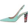 imageFSJ Women Graceful Studded Crystal Heel Pumps Pointed Toe Chunky High Heel Back Strap Buckle Slingback Summer Party Dress Sandal Shoes Size 415 USTurquoise