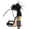 imageFSJ Women Open Toe Stylish Sandal Ankle Strap Chunky Block High Thick Heels Wedding Party Ballroom Prom Shoes US Size 415 USBlack Feather