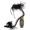 imageFSJ Women Open Toe Stylish Sandal Ankle Strap Chunky Block High Thick Heels Wedding Party Ballroom Prom Shoes US Size 415 USBlack Feather