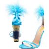 imageFSJ Women Open Toe Stylish Sandal Ankle Strap Chunky Block High Thick Heels Wedding Party Ballroom Prom Shoes US Size 415 USBlue Fur