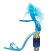 imageFSJ Women Open Toe Stylish Sandal Ankle Strap Chunky Block High Thick Heels Wedding Party Ballroom Prom Shoes US Size 415 USBlue Fur