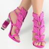 imageFSJ Women Open Toe Stylish Sandal Ankle Strap Chunky Block High Thick Heels Wedding Party Ballroom Prom Shoes US Size 415 USPink Flame