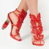 imageFSJ Women Open Toe Stylish Sandal Ankle Strap Chunky Block High Thick Heels Wedding Party Ballroom Prom Shoes US Size 415 USRed Flame