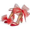imageFSJ Women Open Toe Stylish Sandal Ankle Strap Chunky Block High Thick Heels Wedding Party Ballroom Prom Shoes US Size 415 USRed Mesh
