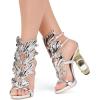 imageFSJ Women Open Toe Stylish Sandal Ankle Strap Chunky Block High Thick Heels Wedding Party Ballroom Prom Shoes US Size 415 USSilver