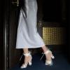 imageFSJ Women Open Toe Stylish Sandal Ankle Strap Chunky Block High Thick Heels Wedding Party Ballroom Prom Shoes US Size 415 USWhite Feather