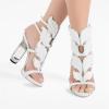 imageFSJ Women Open Toe Stylish Sandal Ankle Strap Chunky Block High Thick Heels Wedding Party Ballroom Prom Shoes US Size 415 USWhite Flame