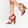 imageFSJ Women Open Toe Stylish Sandal Ankle Strap Chunky Block High Thick Heels Wedding Party Ballroom Prom Shoes US Size 415 USWine