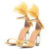 imageFSJ Women Open Toe Stylish Sandal Ankle Strap Chunky Block High Thick Heels Wedding Party Ballroom Prom Shoes US Size 415 USYellow Fur