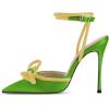 imageFSJ Womens Pointy Toe Stiletto High Heel Sandals Rhinestones Bowknot Ankle Strap Buckle Heeled Pump Lace Up Dress Party Shoes Size 415 USLime Green