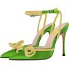 imageFSJ Womens Pointy Toe Stiletto High Heel Sandals Rhinestones Bowknot Ankle Strap Buckle Heeled Pump Lace Up Dress Party Shoes Size 415 USLime Green