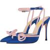 imageFSJ Womens Pointy Toe Stiletto High Heel Sandals Rhinestones Bowknot Ankle Strap Buckle Heeled Pump Lace Up Dress Party Shoes Size 415 USNavy