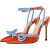 imageFSJ Womens Pointy Toe Stiletto High Heel Sandals Rhinestones Bowknot Ankle Strap Buckle Heeled Pump Lace Up Dress Party Shoes Size 415 USOrange