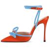 imageFSJ Womens Pointy Toe Stiletto High Heel Sandals Rhinestones Bowknot Ankle Strap Buckle Heeled Pump Lace Up Dress Party Shoes Size 415 USOrange