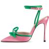 imageFSJ Womens Pointy Toe Stiletto High Heel Sandals Rhinestones Bowknot Ankle Strap Buckle Heeled Pump Lace Up Dress Party Shoes Size 415 USPink