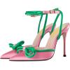 imageFSJ Womens Pointy Toe Stiletto High Heel Sandals Rhinestones Bowknot Ankle Strap Buckle Heeled Pump Lace Up Dress Party Shoes Size 415 USPink