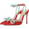 imageFSJ Womens Pointy Toe Stiletto High Heel Sandals Rhinestones Bowknot Ankle Strap Buckle Heeled Pump Lace Up Dress Party Shoes Size 415 USPure Red