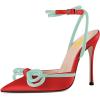 imageFSJ Womens Pointy Toe Stiletto High Heel Sandals Rhinestones Bowknot Ankle Strap Buckle Heeled Pump Lace Up Dress Party Shoes Size 415 USPure Red