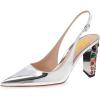 imageFSJ Women Graceful Studded Crystal Heel Pumps Pointed Toe Chunky High Heel Back Strap Buckle Slingback Summer Party Dress Sandal Shoes Size 415 USSilver