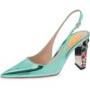 imageFSJ Women Graceful Studded Crystal Heel Pumps Pointed Toe Chunky High Heel Back Strap Buckle Slingback Summer Party Dress Sandal Shoes Size 415 USTurquoise